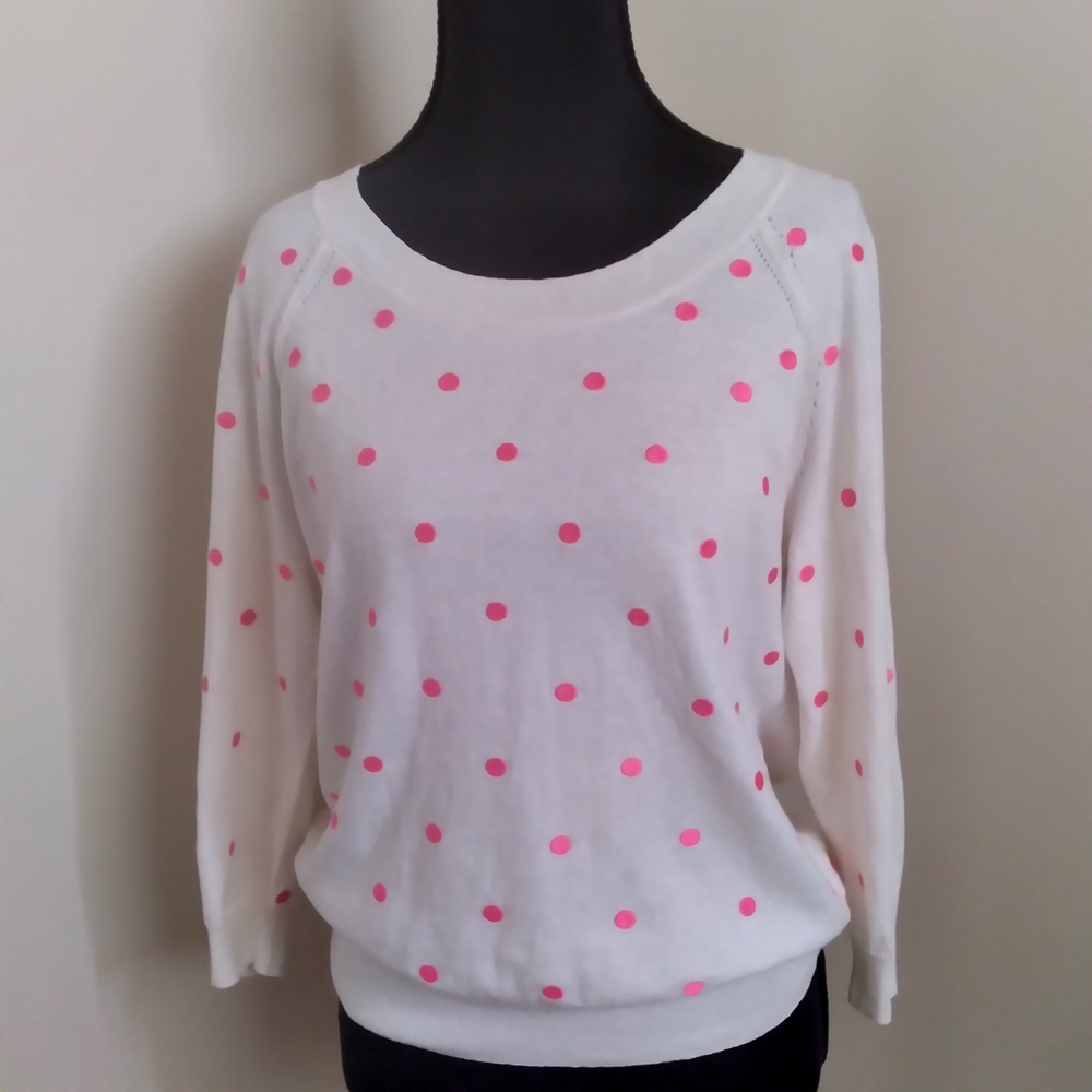 Wallace Madewell Polka Dot Sweater Pink White Crew Neck Cotton Womens XS